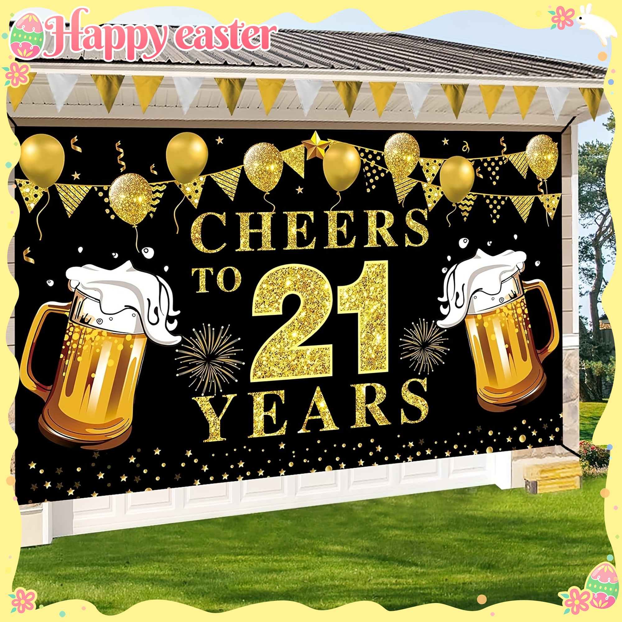 Party Banner Gold - 21st Birthday Celebration Banner Cheers To