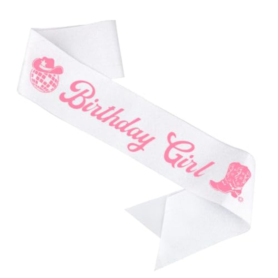Birthday Sash Glitter - Birthday Girl Sash Pink Disco Cowgirl