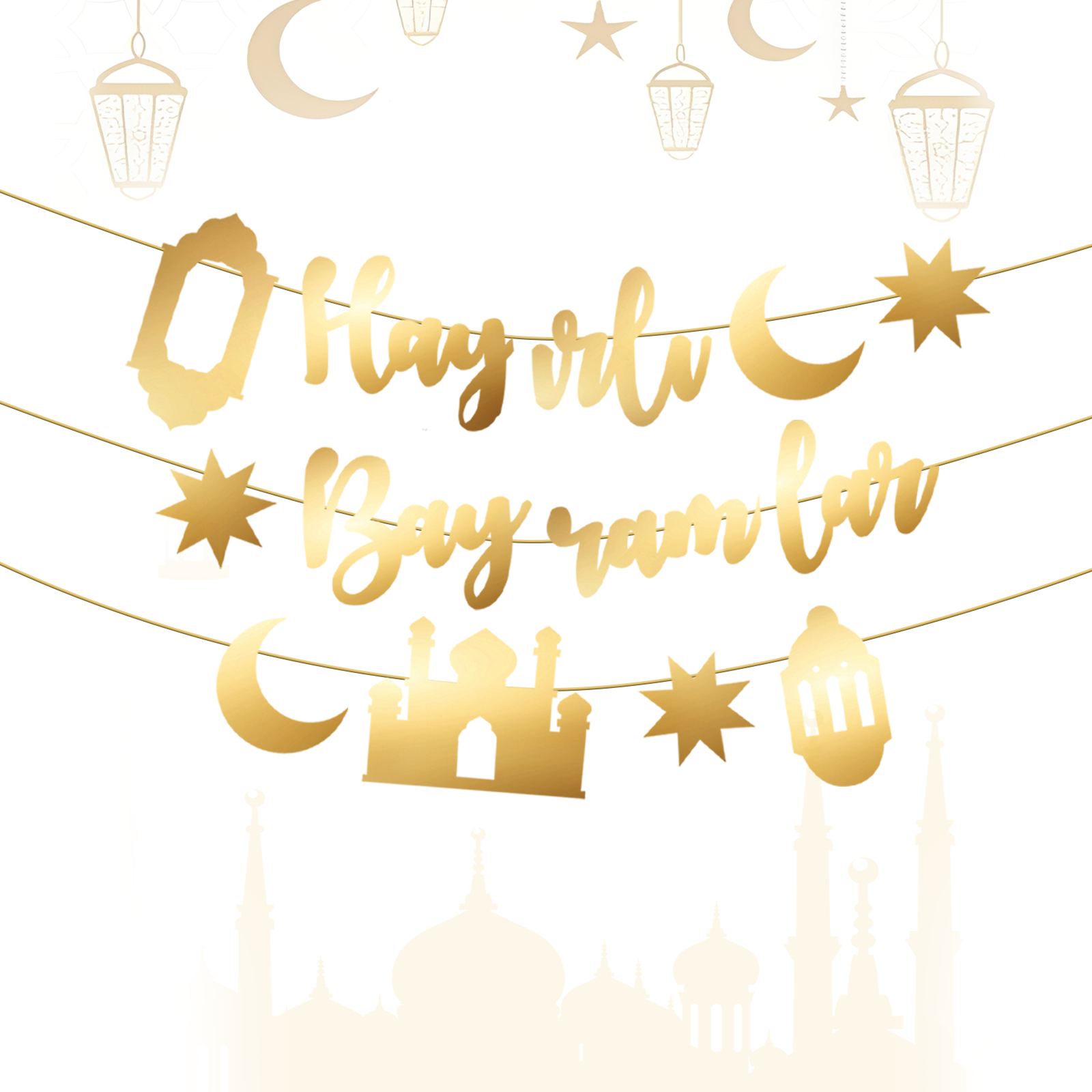 Party Banner Gold - Hayirli Bayramlar Garland Decoration for Ramadan