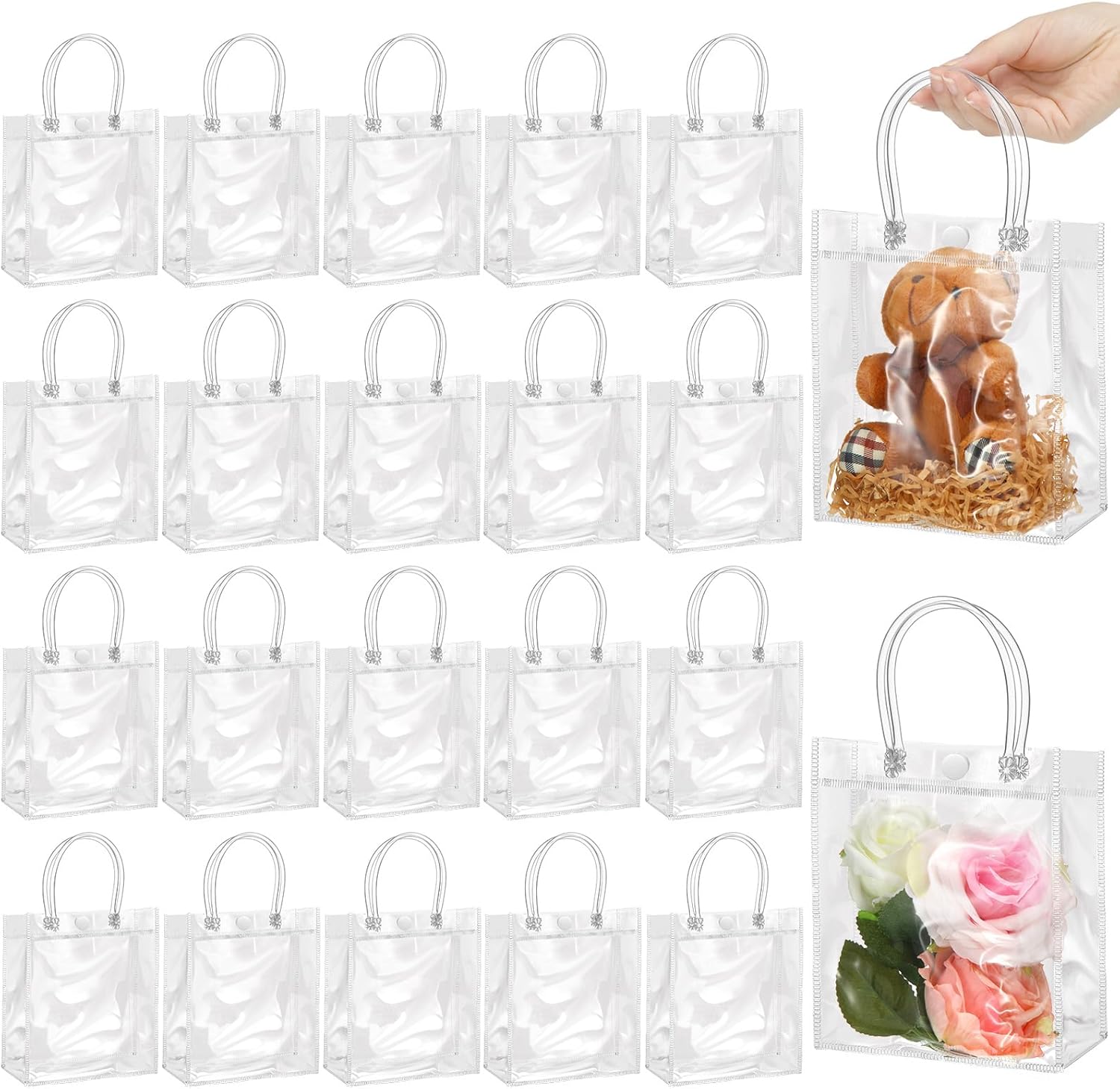 Party Favor Bag - Clear Plastic Gift Bags with Handles,
