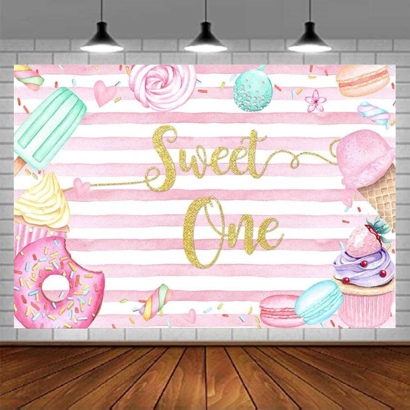 Dessert Table Backdrop - Donut Sweet One Photography Backdrop Pink
