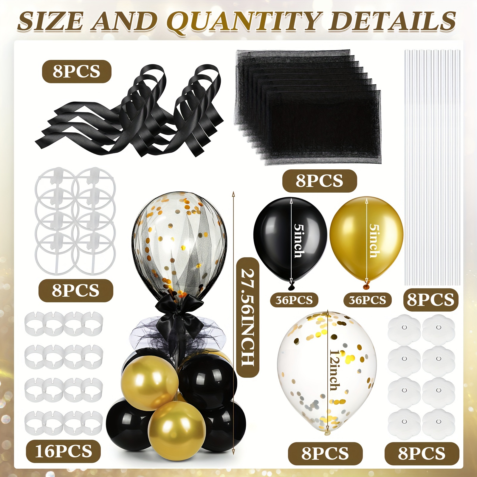 8 Set, Black & Gold Balloon Ce – Centerpiece Stick recenzja i cena