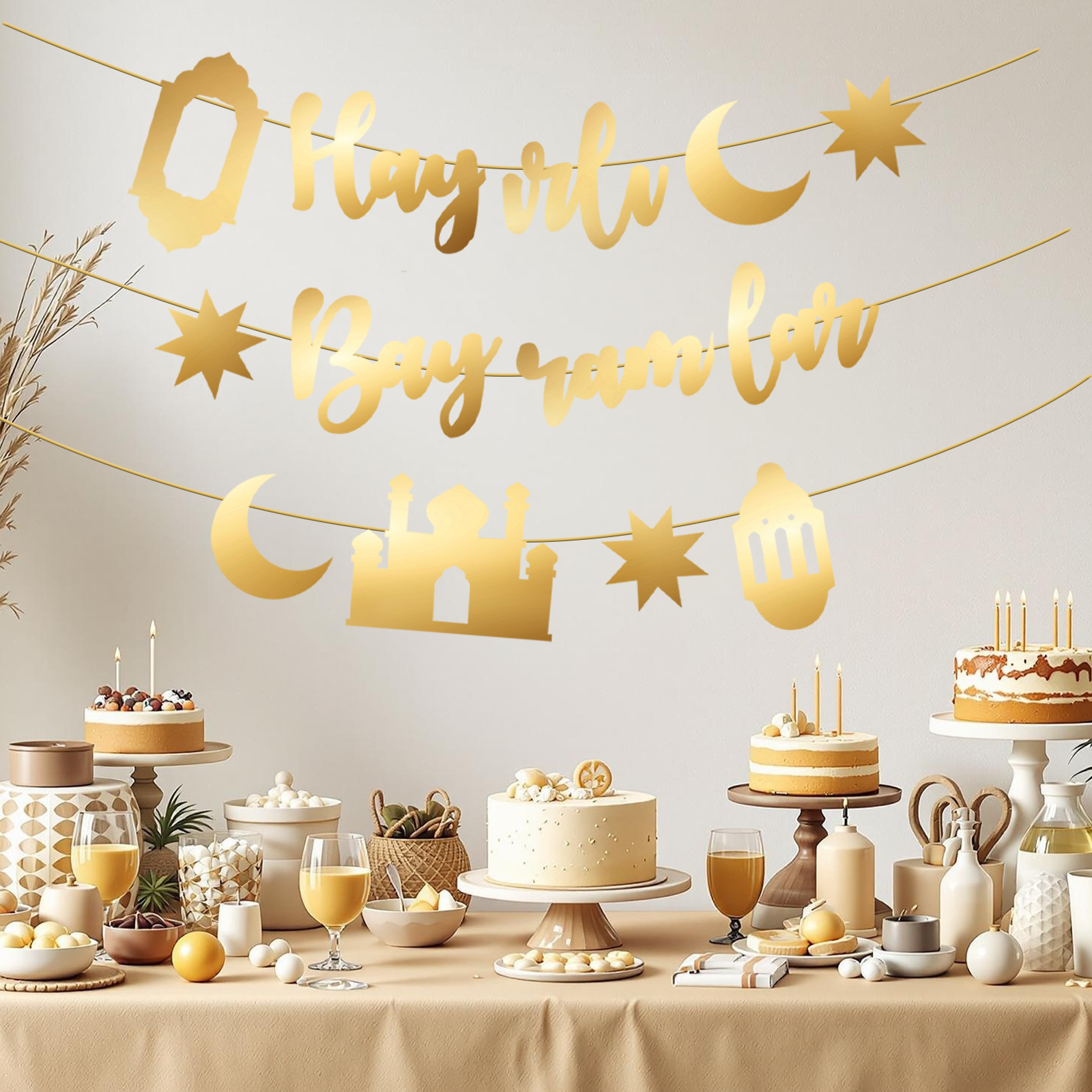 Hayirli Bayramlar Garland Deco – Party Banner Gold recenzja i cena