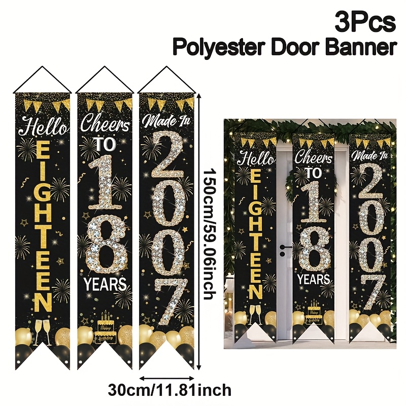 2D 3Pcs 18th Birthday Door Ban – Party Banner Gold recenzja i cena