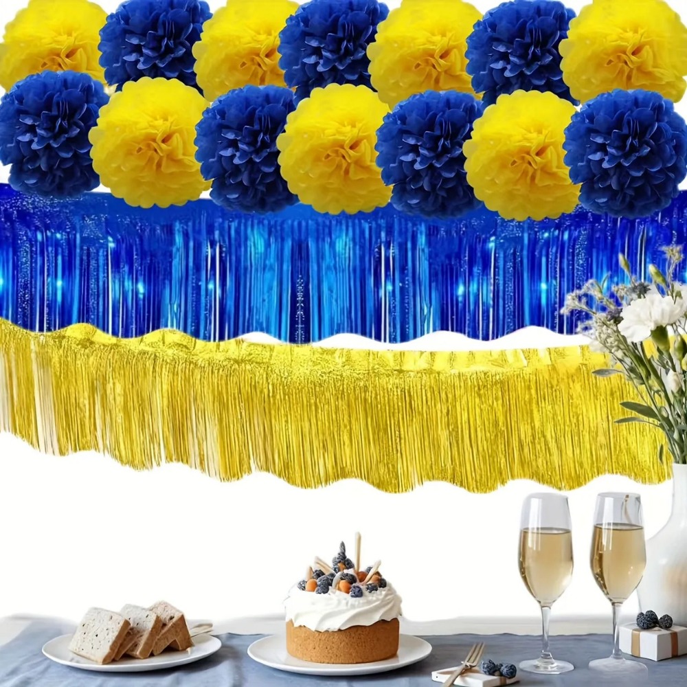 16Pcs Blue Gold Tissue Pom Pom – Party Banner Gold recenzja i cena