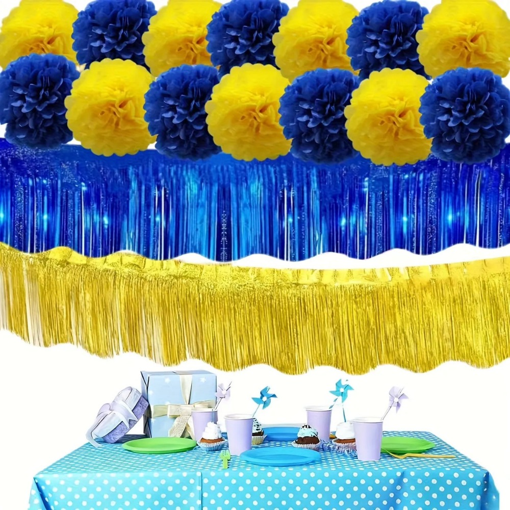 16Pcs Blue Gold Tissue Pom Pom – Party Banner Gold recenzja i cena