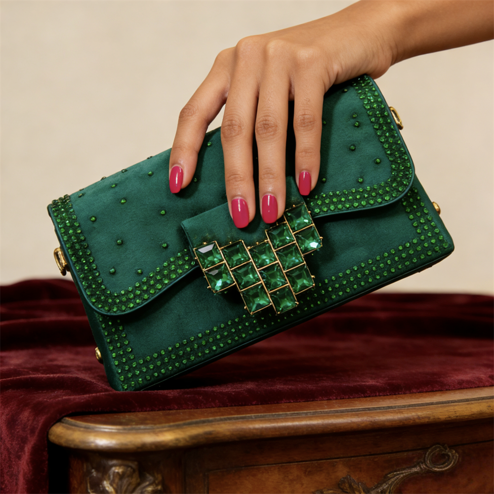 Women’s Green Rhinestone High  – Party Favor Bag recenzja i cena