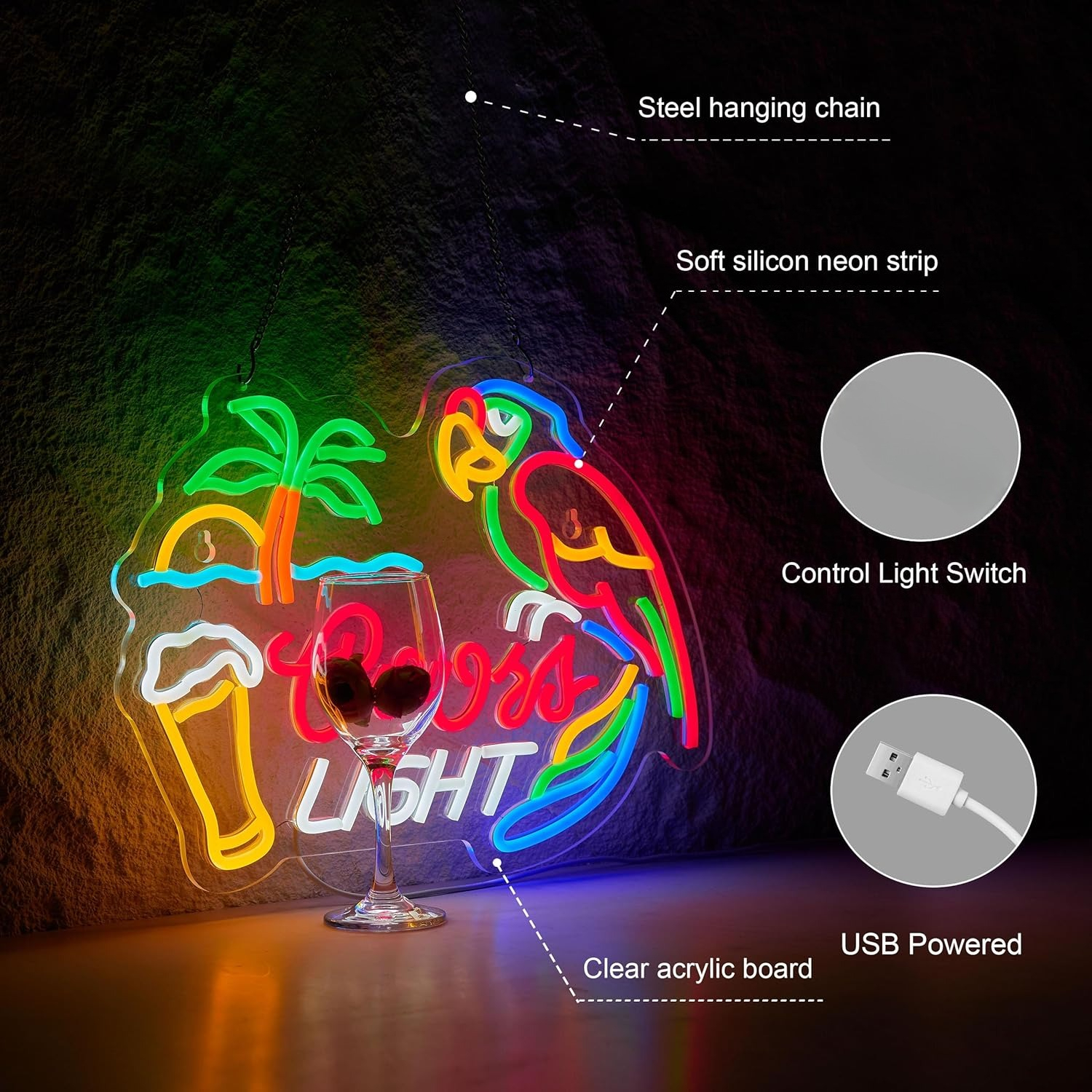 Bar Parrot Neon Sign Art Wall  – Neon Sign Party recenzja i cena